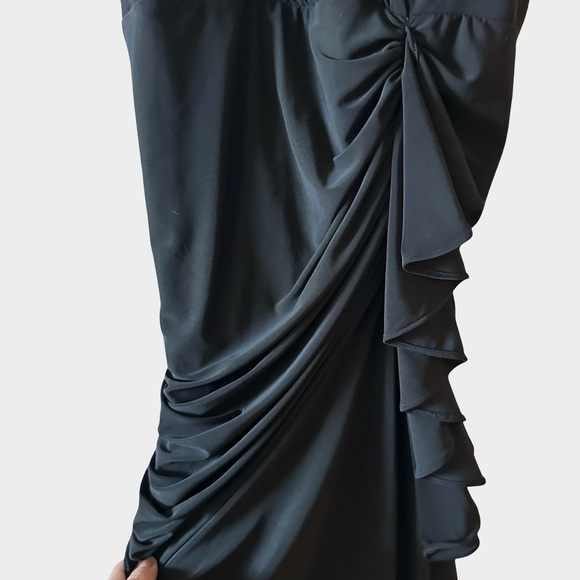 Betsy & Adam Black Ruched Ruffle Evening Column Maxi Gown 6P Old Hollywood Glam - Picture 5 of 16